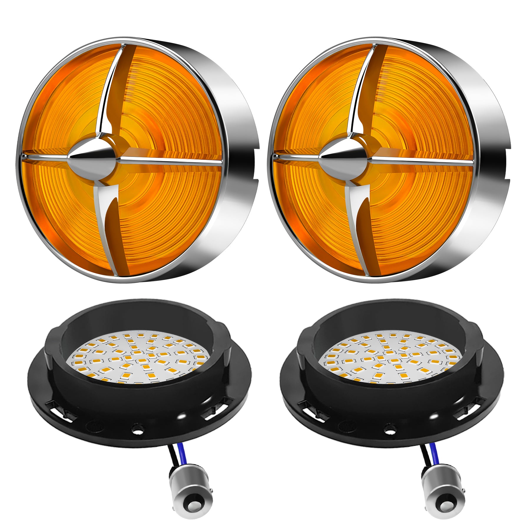 Retro Turbine 3 1/4" Screw-In Turn Signal Lens With LED & 1156 Plug For Harley Heritage Road King Electra Glide