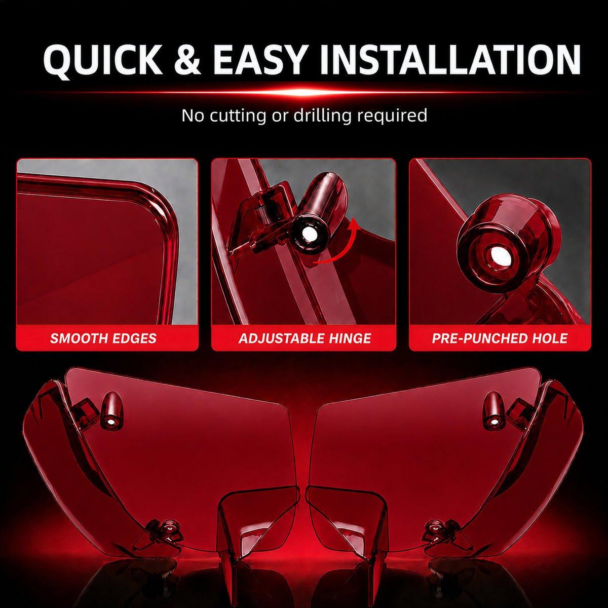 Wind Air Deflector Fairing Side Wings for Harley Road Glide 2024+, Windshield Deflectors for 2024-2026 CVO Road Glide ST FLTRXSTSE 2024-2026 Road Glide FLTRX 2023-2026 CVO Road Glide FLTRXSE