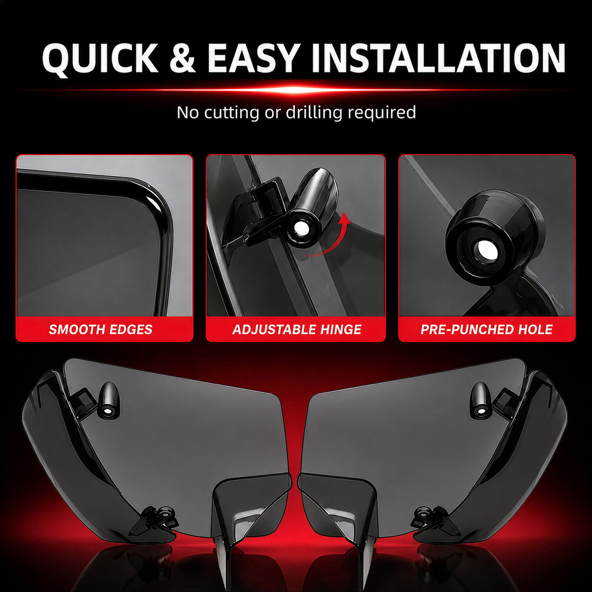 Wind Air Deflector Fairing Side Wings for Harley Road Glide 2024+, Windshield Deflectors for 2024-2026 CVO Road Glide ST FLTRXSTSE 2024-2026 Road Glide FLTRX 2023-2026 CVO Road Glide FLTRXSE