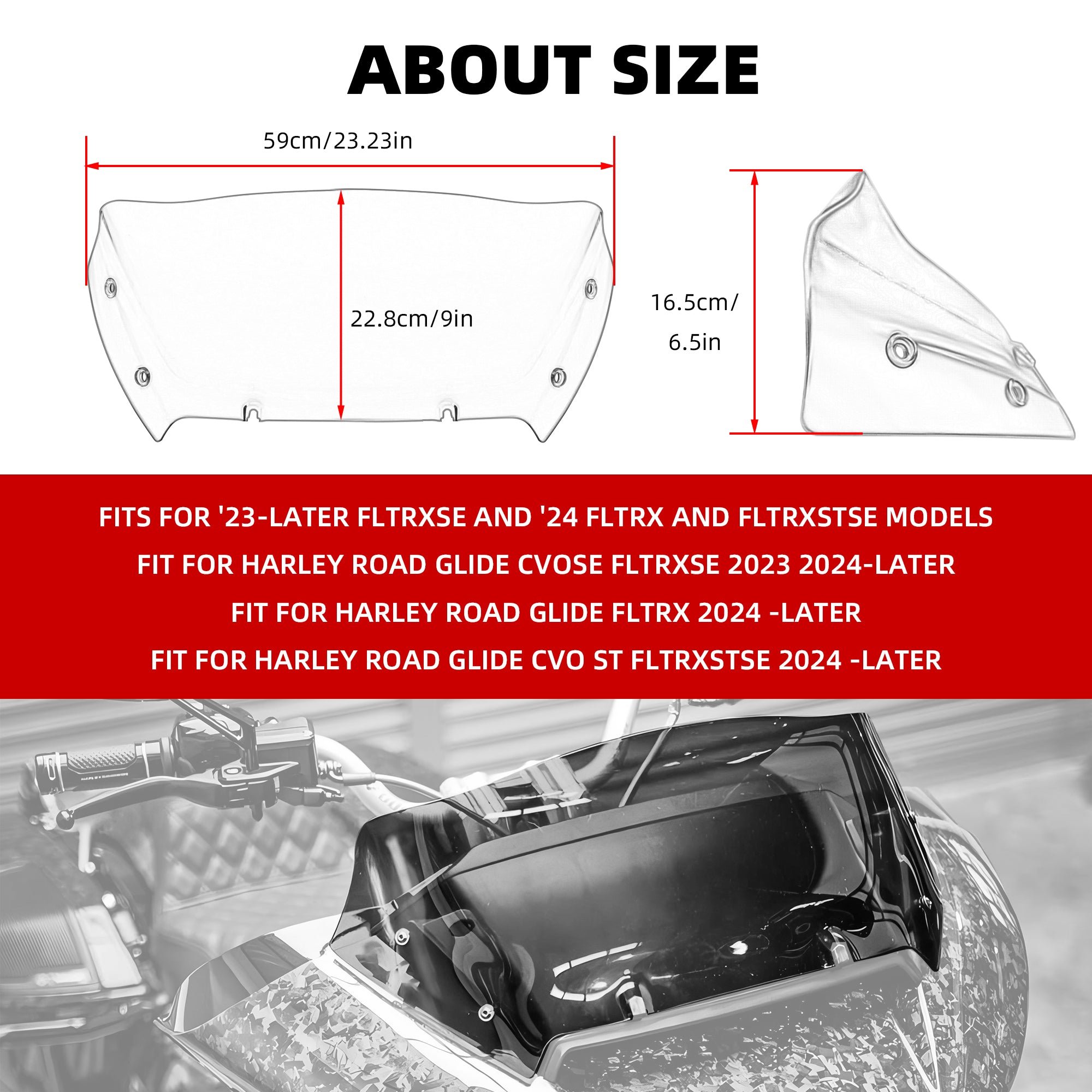 " Wave Windshield Windscreen Air Deflector for Harley CVO Road Glide FLTRXSE 2023-up, CVO Road Glide ST FLTRXSTSE 2024-up, Road Glide FLTRX 2024-up Accessories