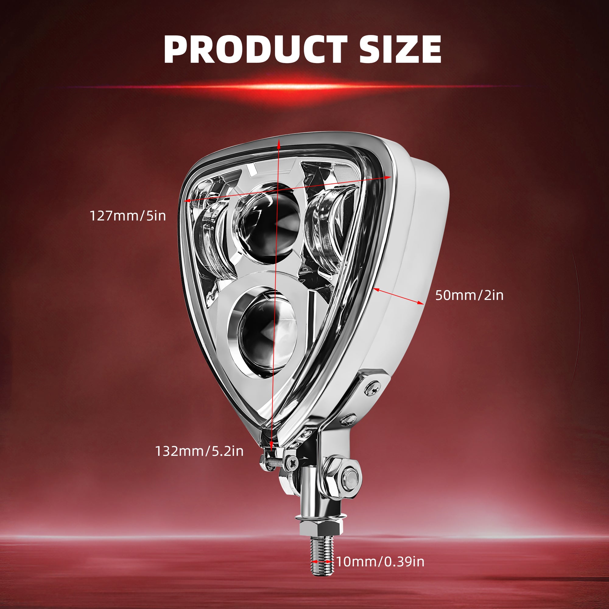 Triangle Motorcycle LED Headlight Motorbike Hi/Lo Beam Headlamp Bottom Mount Head Light Lamp Clear Lens Universal for Harley Kawasaki Honda Yamaha Suzuki Chopper Cafe Racer Bobber