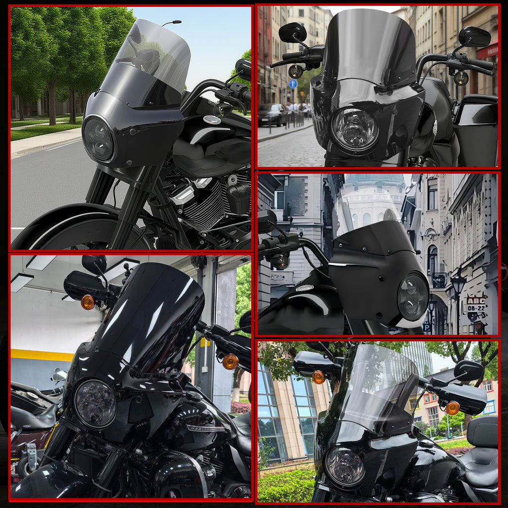 Motorcycle 7" Headlight Fairing with 11" Smoke Windshield Windscreen & Mounting Kits For Harley Touring Road King FLHR 1994-2023, Road King Special FLHRXS 2017-2025