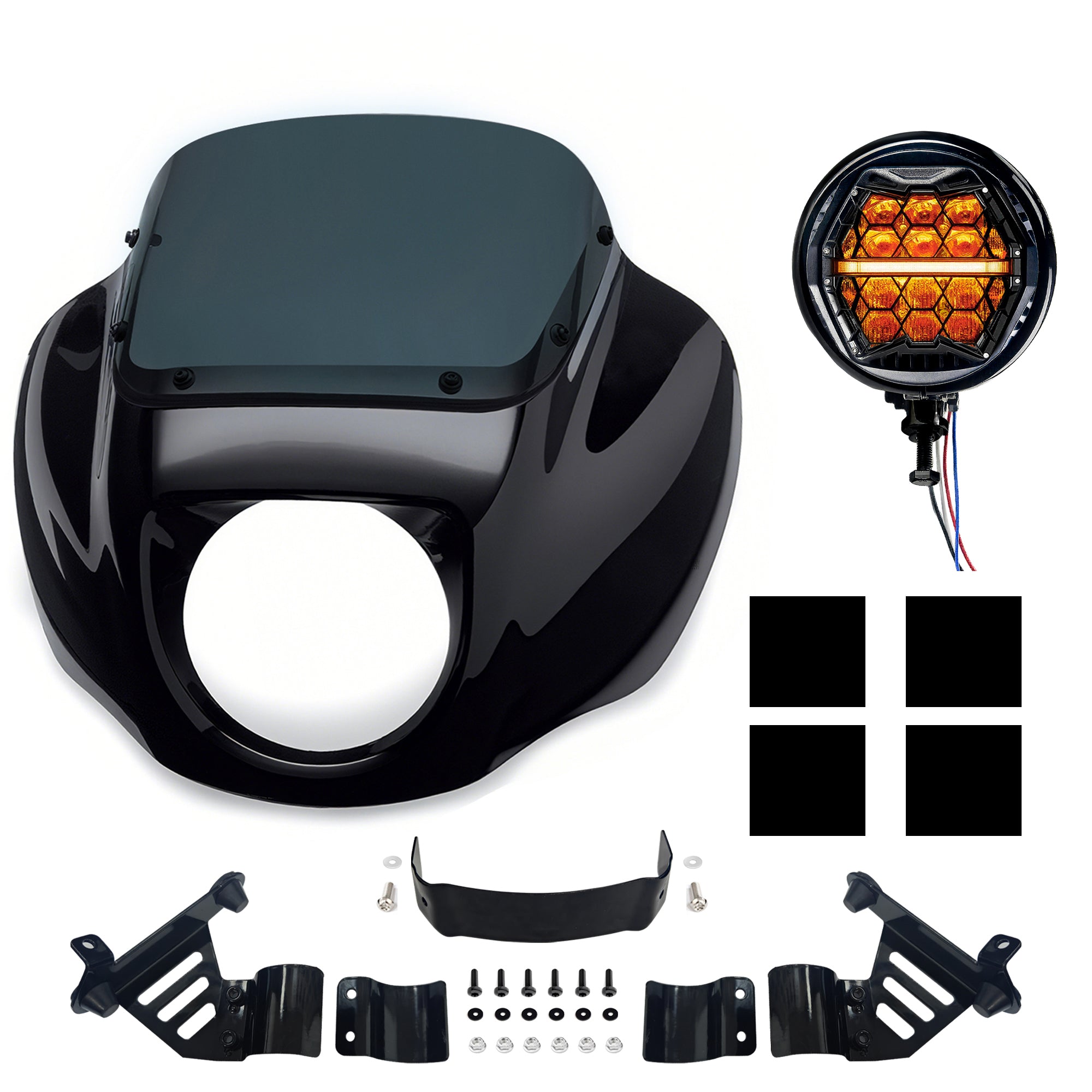13" Windshield Front Quarter Fairing With 5.75" LED Headlight A Set For Harley Dyna Super Glide  FXDC Low Rider Street Bob FXDB