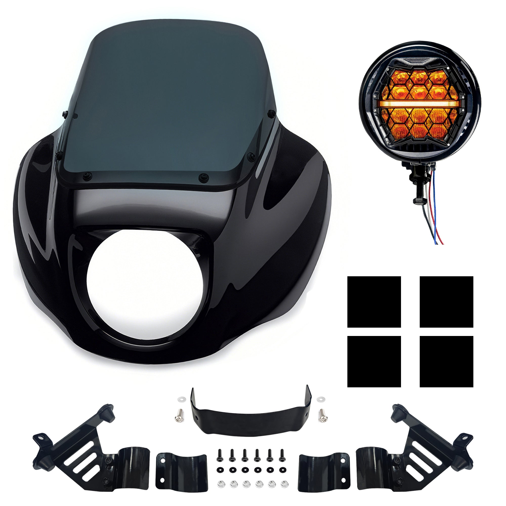 13" Windshield Front Quarter Fairing With 5.75" LED Headlight A Set For Harley Dyna Super Glide  FXDC Low Rider Street Bob FXDB