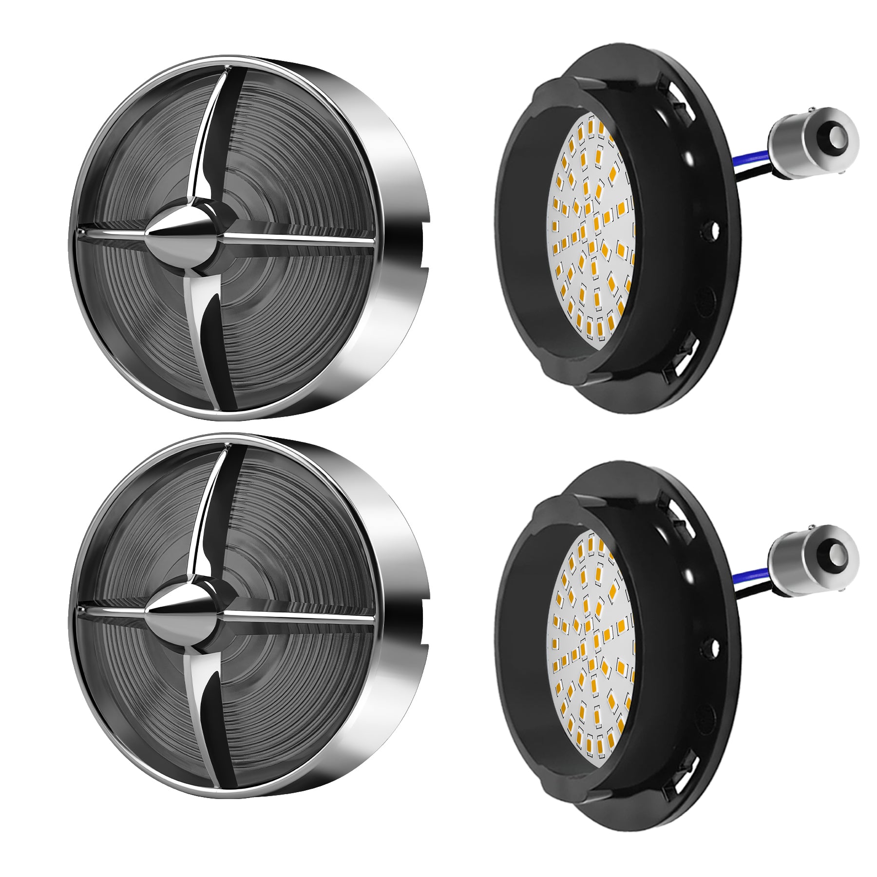 Retro Turbine 3 1/4" Screw-In Turn Signal Lens With LED & 1156 Plug For Harley Heritage Road King Electra Glide
