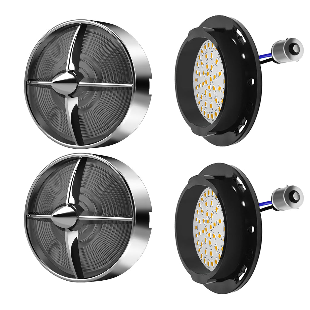 Retro Turbine 3 1/4" Screw-In Turn Signal Lens With LED & 1156 Plug For Harley Heritage Road King Electra Glide