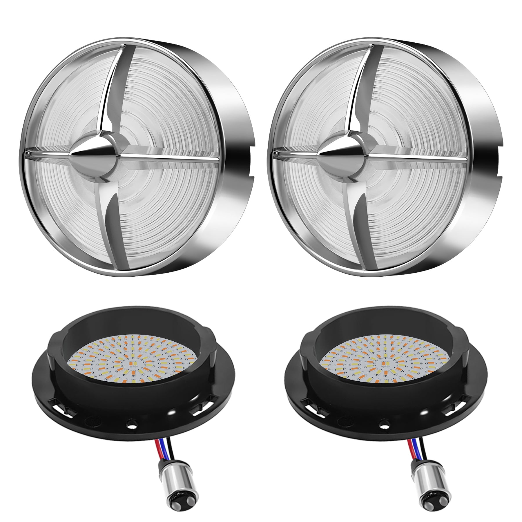 Retro Turbine 3 1/4" Screw-In Turn Signal Lens With LED & 1157 Plug For Harley Heritage Road King Electra Glide