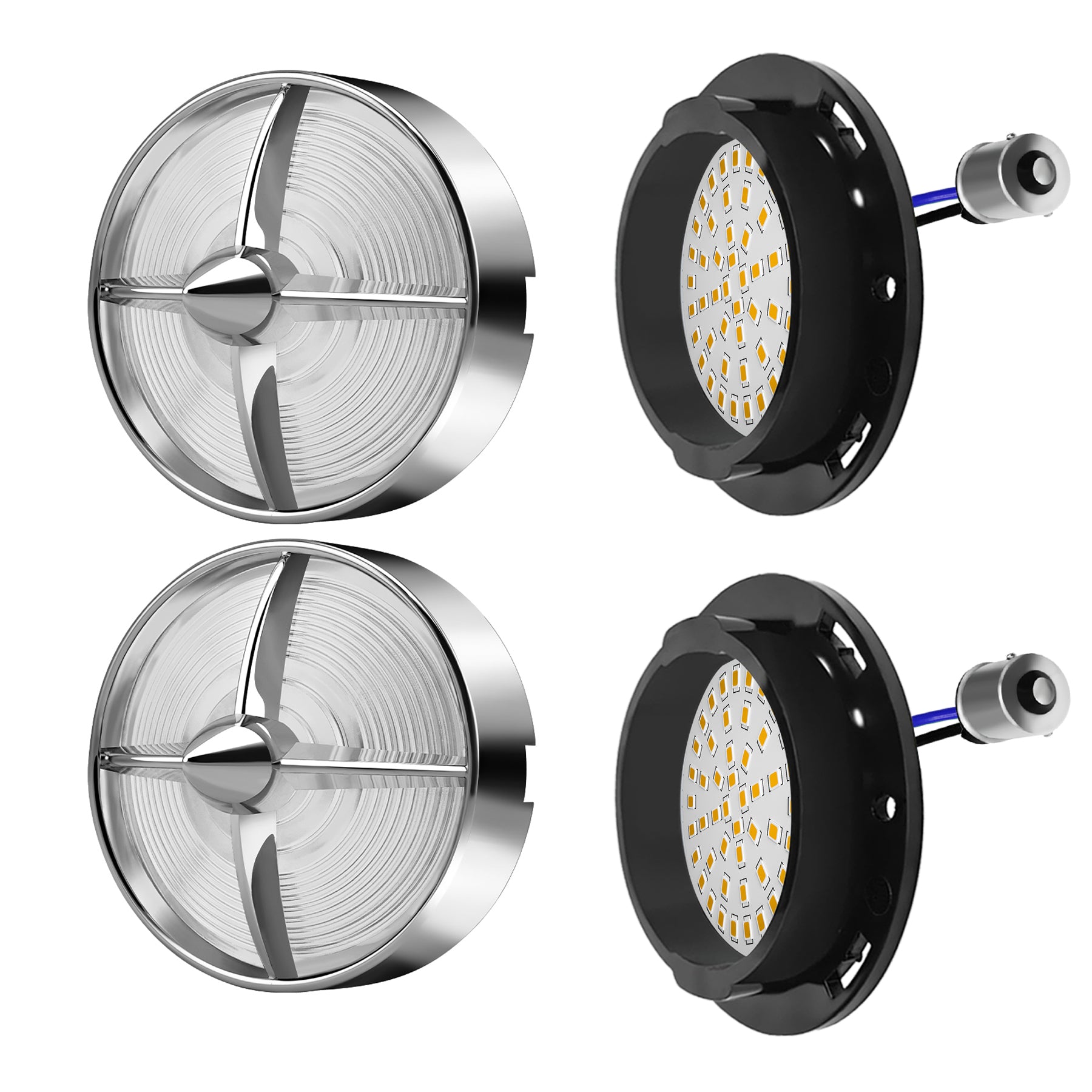 Retro Turbine 3 1/4" Screw-In Turn Signal Lens With LED & 1156 Plug For Harley Heritage Road King Electra Glide