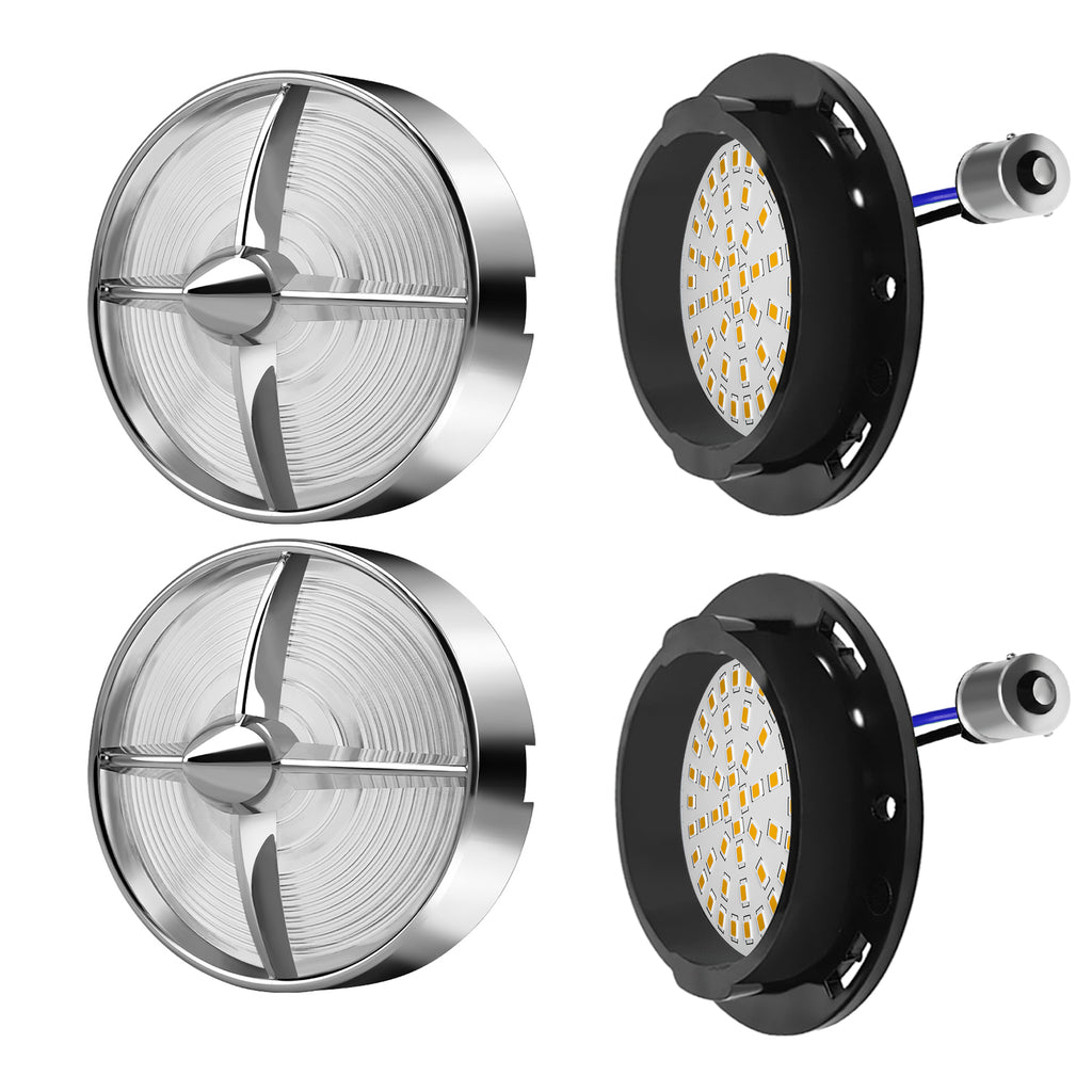 Retro Turbine 3 1/4" Screw-In Turn Signal Lens With LED & 1156 Plug For Harley Heritage Road King Electra Glide