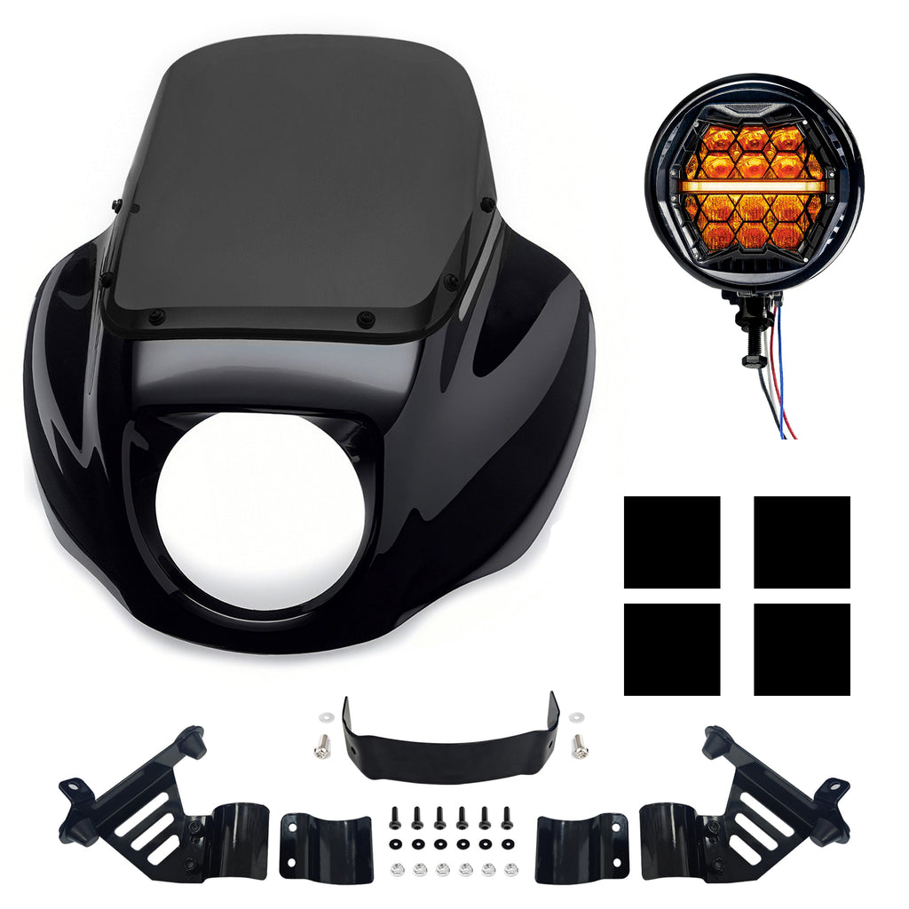 9" Windshield Front Quarter Fairing With 5.75" LED Headlight A Set For Harley Dyna Super Glide FXDC Low Rider Street Bob FXDB
