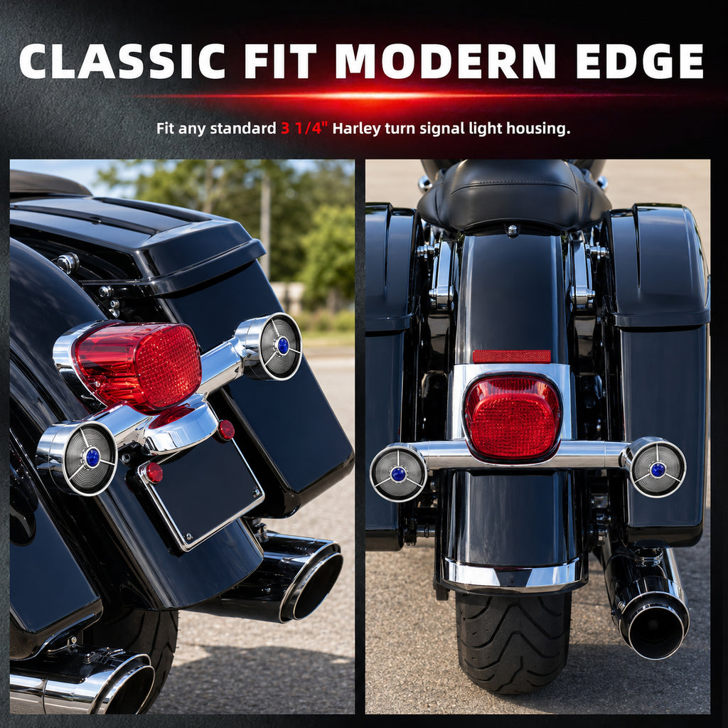 3 1/4" Blue Dot Turn Signal Light Lens Cover for Harley Touring Road Glide Road King Electra Glide Heritage Softail Fatboy Springer 2PCS Tail Light Caps Screw-in Chromed ABS Bezel