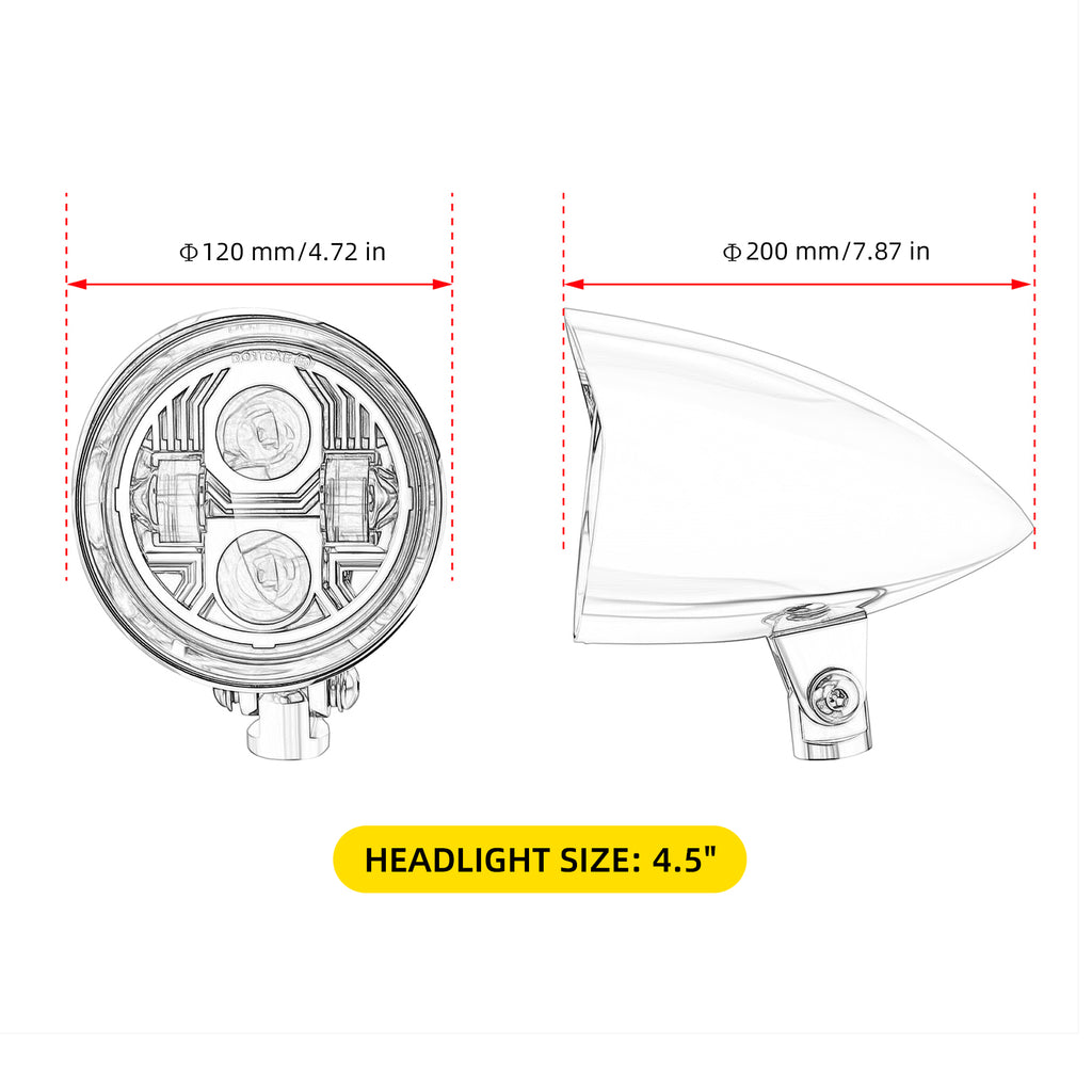 Motorcycle 4.5" LED Headlight with Classic Visor