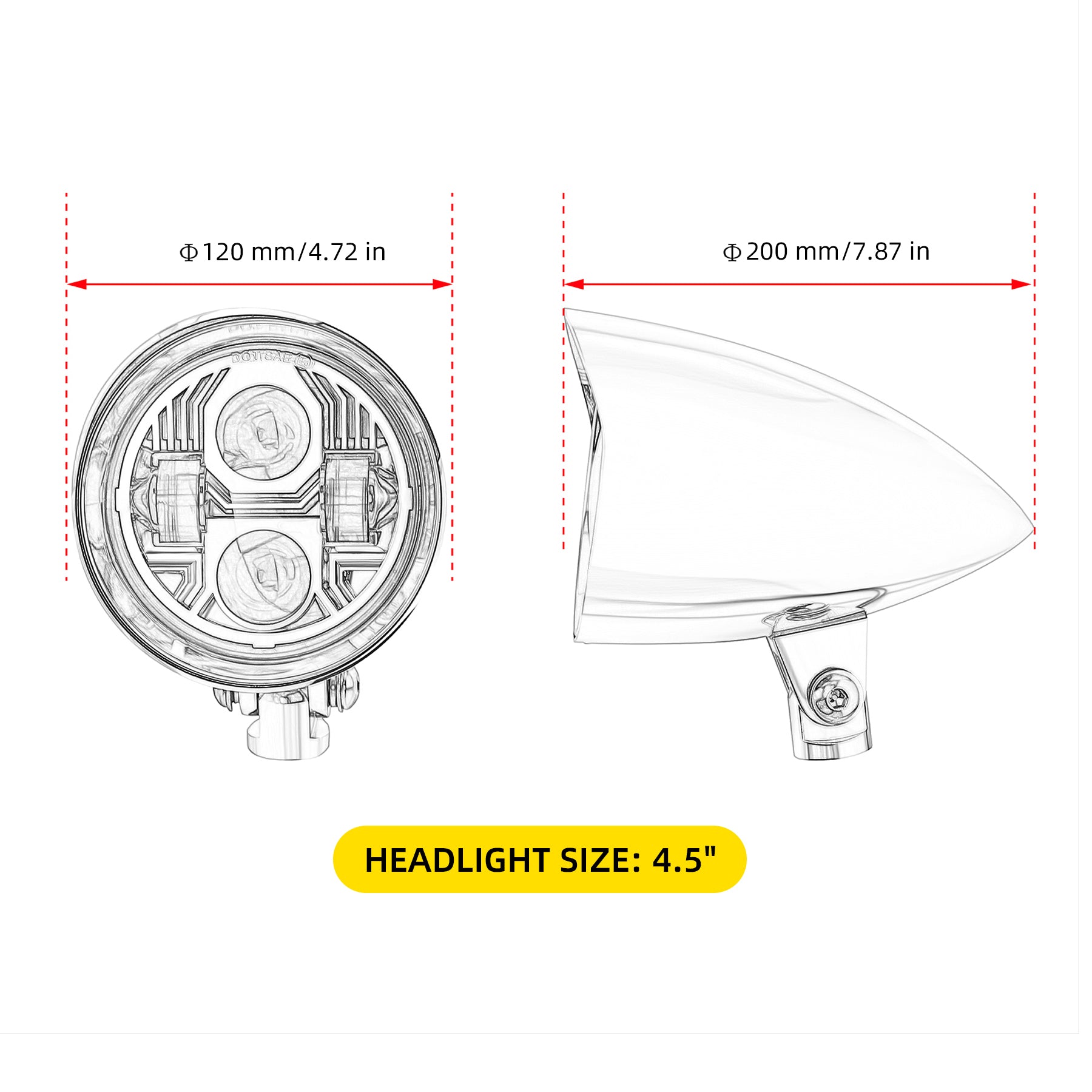Motorcycle 4.5" LED Headlight with Classic Visor