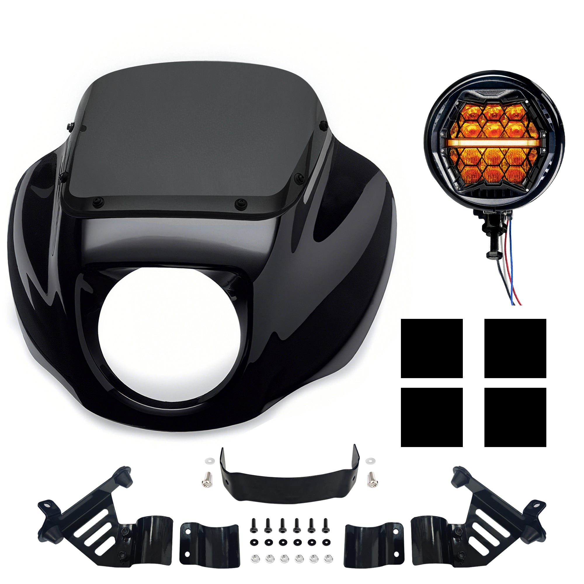 9" Windshield Front Quarter Fairing With 5.75" LED Headlight A Set For Harley Dyna Super Glide FXDC Low Rider Street Bob FXDB Main image
