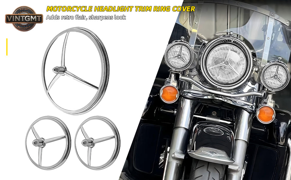 Harley 7" Headlight Lights 4.5" Passing Fog Lamp Visor Trim Ring Bezel Cover