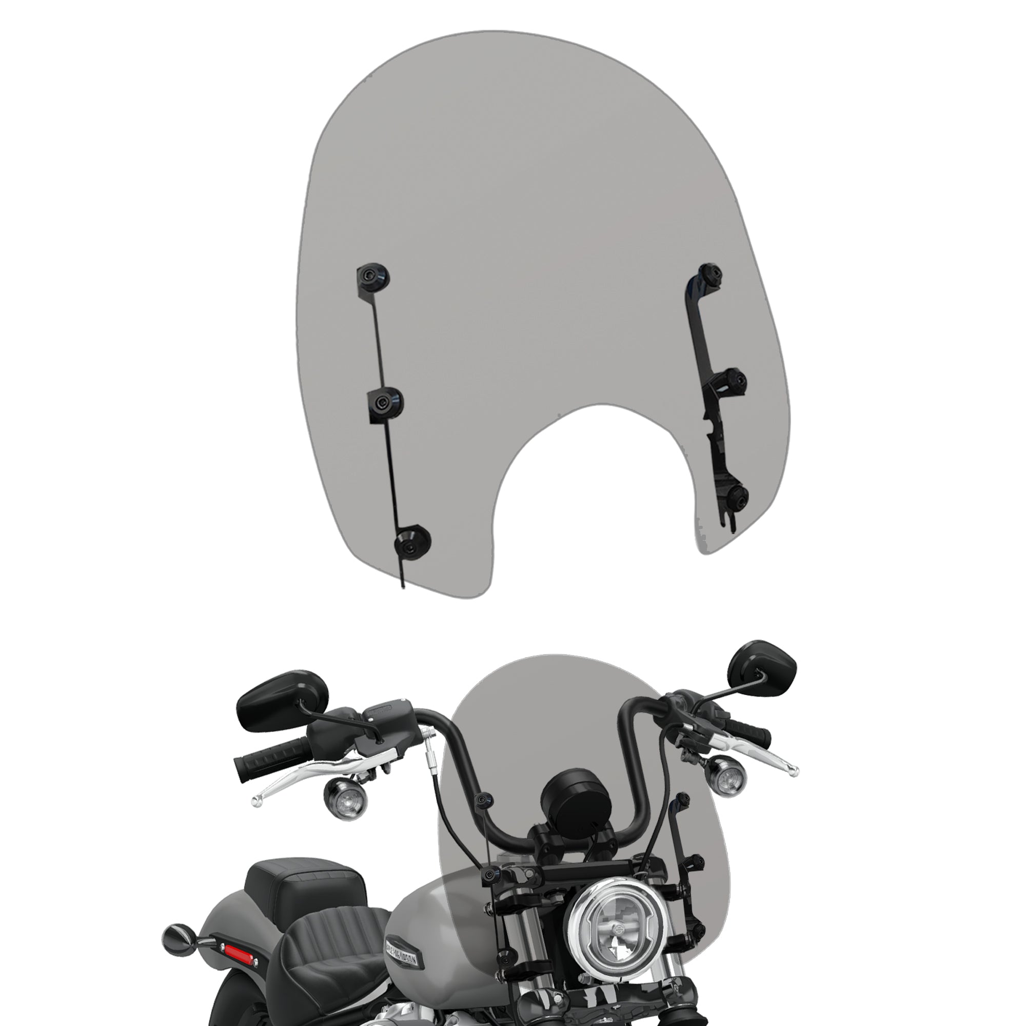 15" Motorcycle Windshield with 4 Quick-Release Fork Clamps, Smoke Windscreen Deflector for Harley Softail Street Bob FXBB FXBBS Standard FXST Low Rider FXLR, Dyna FXD FXDB FXDL FXDC FXCW