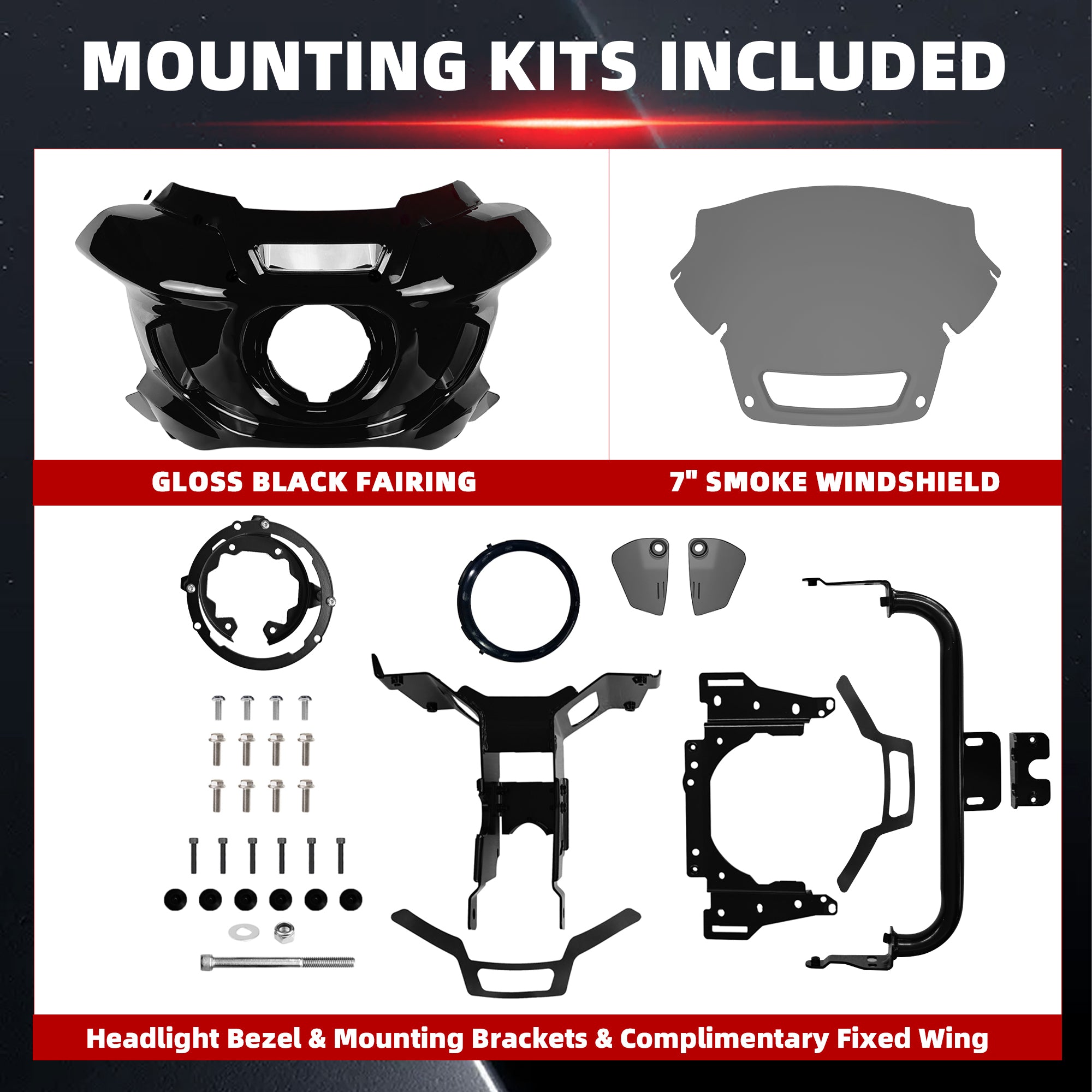 FATECIM Front Headlight ST Fairing with 7" Smoke Windshield Windscreen & Mounting Kits For Harley Street Bob FXBB 2018 2019 2020 FXBBS 2021 2022 2023 2024 Softail Standard FXST 2020 2021 2022