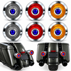 2" Blue Dot Turn Signal Light Lens Cover for Harley Softail Street Road Glide Fat Boy Sportster Dyna Deluxe 2PCS Replacement Tail Light Caps Clip On Chromed Aluminum Bezel