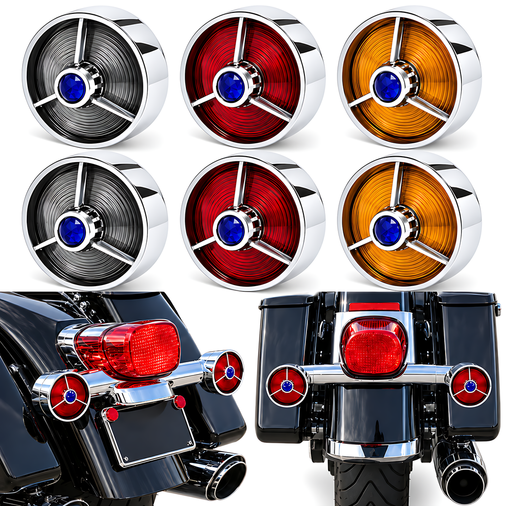 3 1/4" Blue Dot Turn Signal Light Lens Cover for Harley Touring Road Glide Road King Electra Glide Heritage Softail Fatboy Springer 2PCS Tail Light Caps Screw-in Chromed ABS Bezel