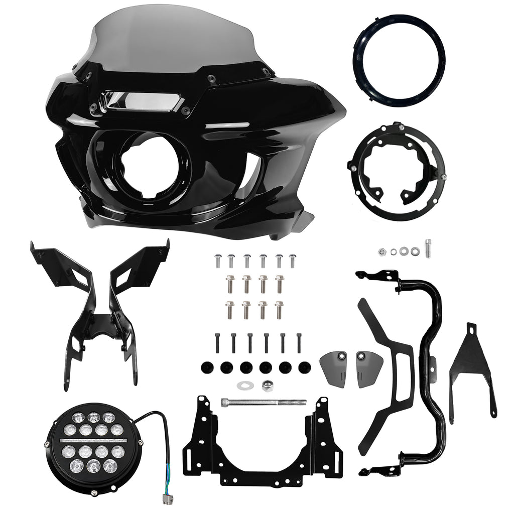 ST Fairing Windshield Headlight Kit For 2006-2017 Dyna, 2006-2010 Super Glide FXD 2006-2014 Custom FXDC, 2016-2017 Low Rider S FXDLS, 06-09 14-17 Low Rider FXDL, 06-17 Street Bob FXDB Wide Glide FXDWG