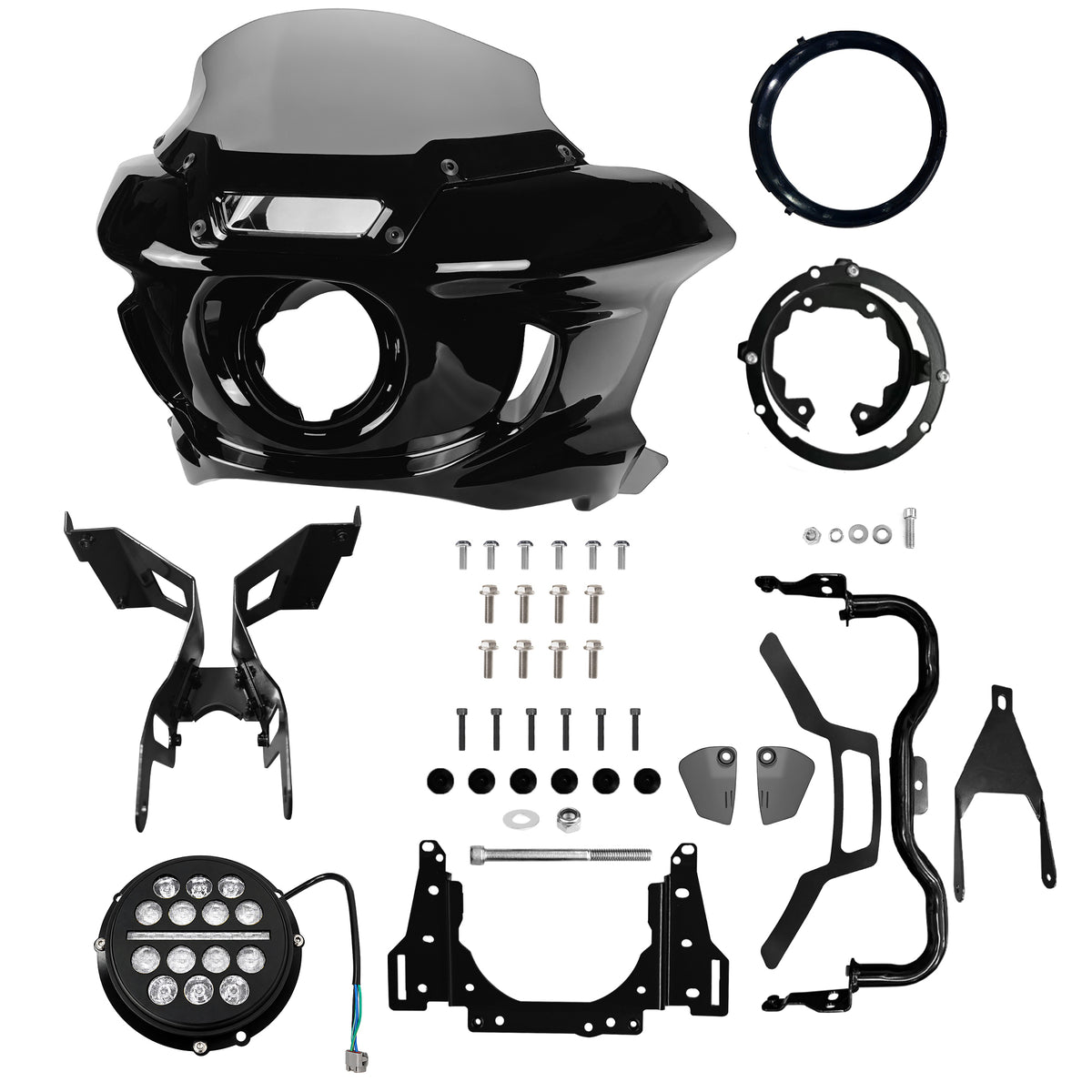 ST Fairing Windshield Headlight Kit For 2006-2017 Dyna, 2006-2010 Super Glide FXD 2006-2014 Custom FXDC, 2016-2017 Low Rider S FXDLS, 06-09 14-17 Low Rider FXDL, 06-17 Street Bob FXDB Wide Glide FXDWG